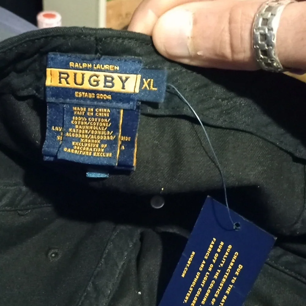 Ralph Lauren Rugby Hat, NWT,  XLarge,Black with White Stripes. Old English R, - Picture 2 of 6